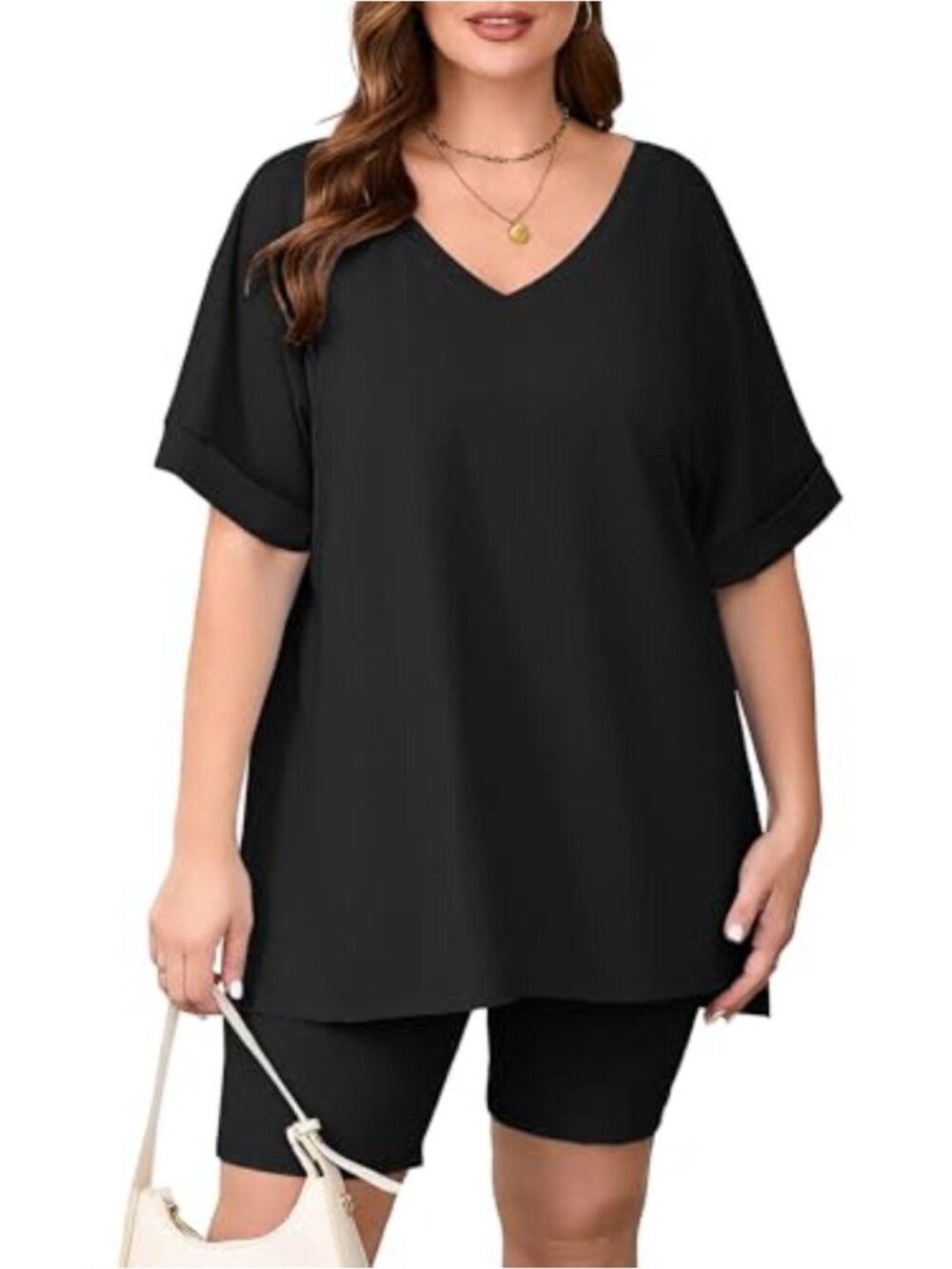 Plus Size 2 Piece Workout Set with Short Sleeve Top & High Waist Leggings